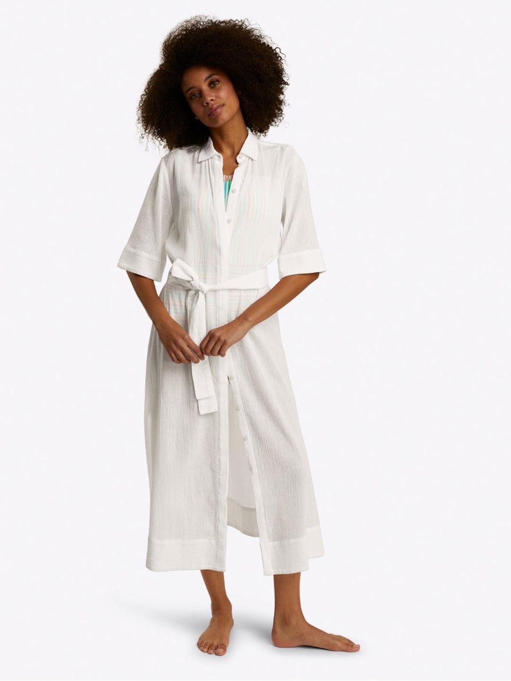 Draper James White Crinkle Cotton Midi Swim Coverup Dress Belted Medium Coastal